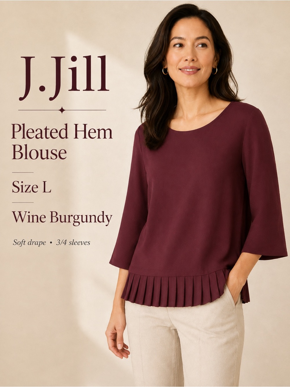 J. Jill Wine Burgundy Pleated-Hem Blouse